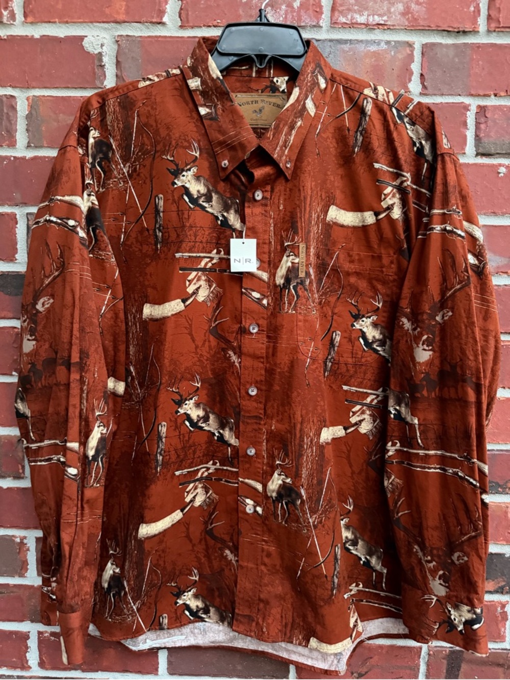 Men's Rust Brown Deer Print Button Down Shirt